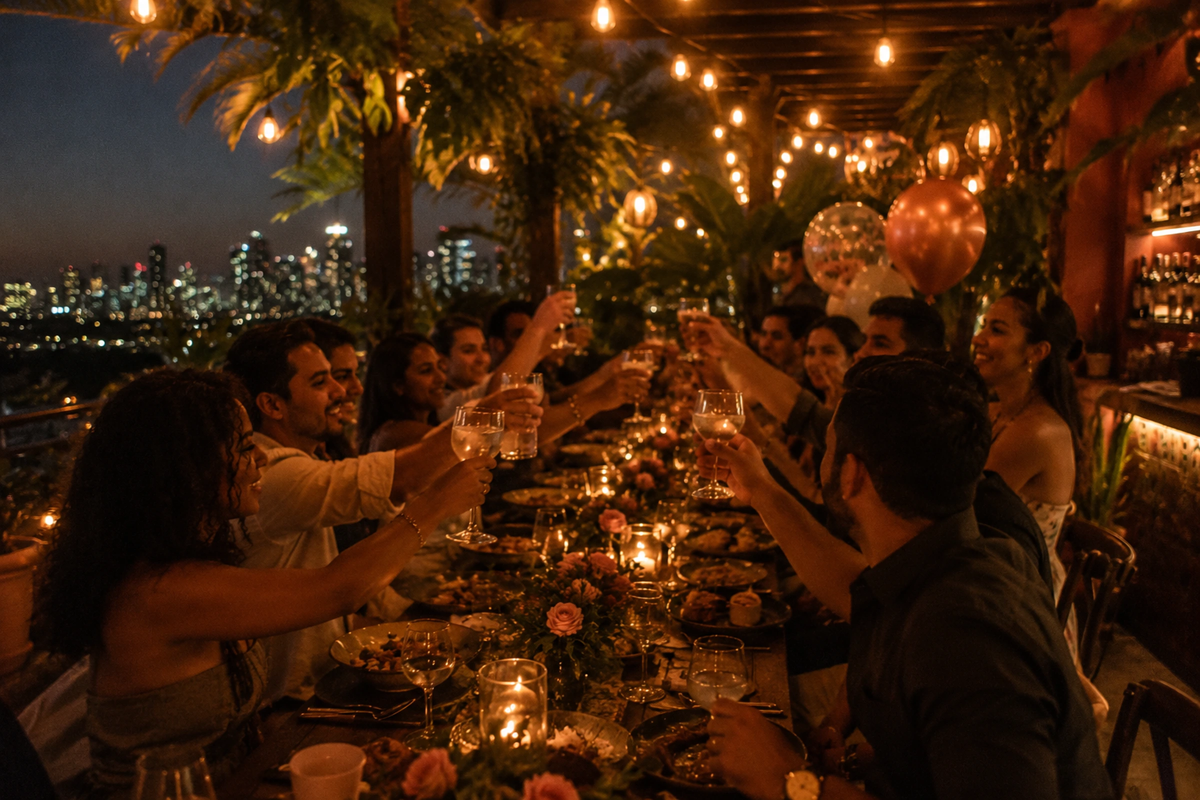 A private celebration set on the rooftop