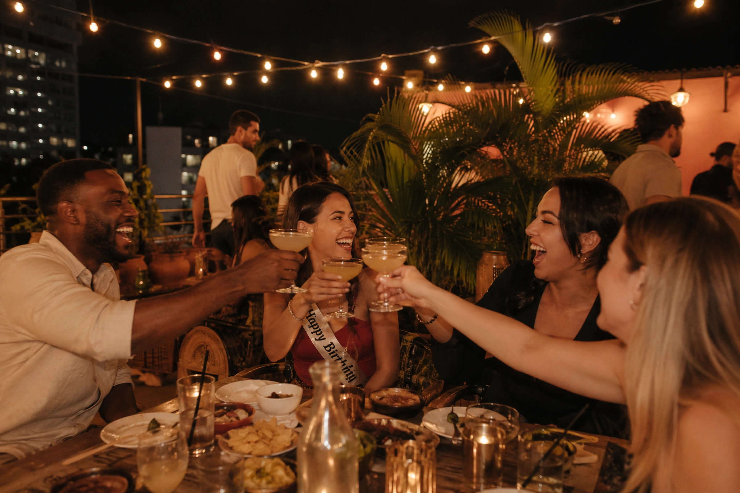 Guests celebrating at night